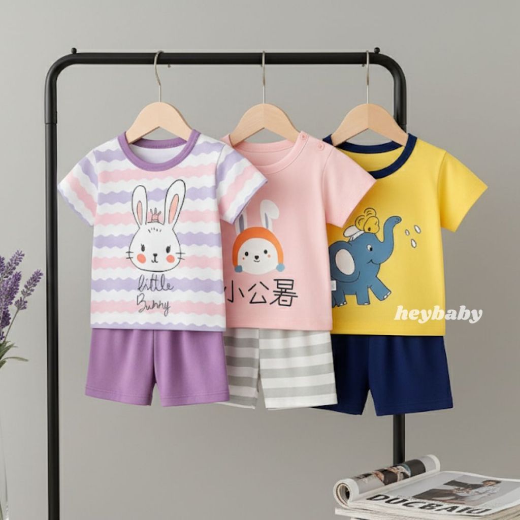 HEYBABY - KIDS SHORT SUIT H5 ชุดเด็กทําจากวัสดุเสื้อยืดคุณภาพเด็กชายและเด็กหญิง NEW1