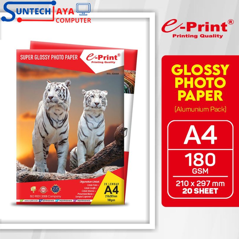 EPRINT PHOTO PAPER A4 180 GSM - E-PRINT SUPER GLOSSY PHOTO PAPER 180 GSM A4 20 แผ่น