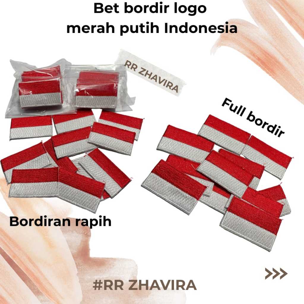 MERAH สีแดงและสีขาว EMBROIDERED BET พร้อมโลโก้ INDONESIAN BATGE UK 3 ซม.x5 ซม.