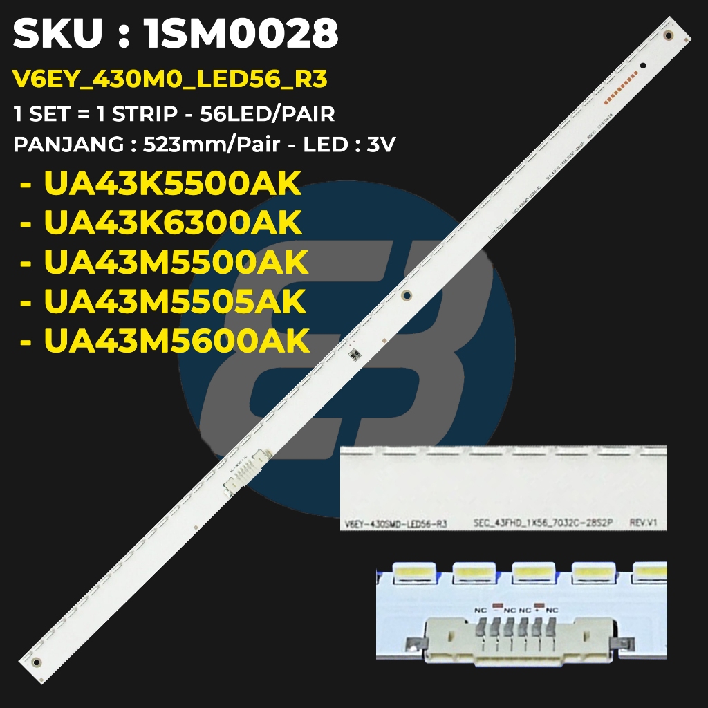 Samsung 43 นิ้ว TV Backlight UA43K5500AK UA43K6300AK UA43M5500AK UA43M5505AK UA43M5600AK V6EY_430M0_