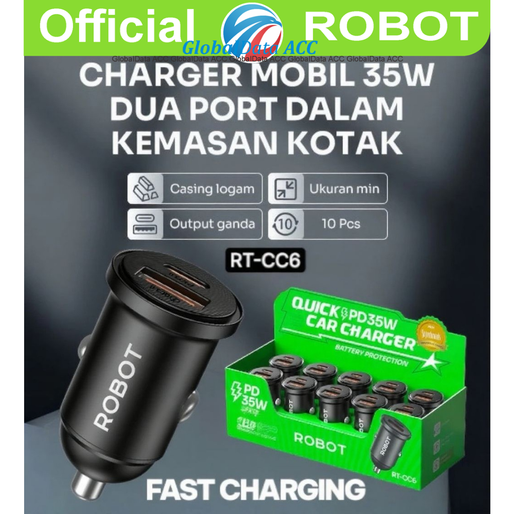 (1 ชิ้น) ROBOT RT-CC6 CAR CHARGER 35W USB-A + USB-C BLACK ROBOT CAR CHARGER
