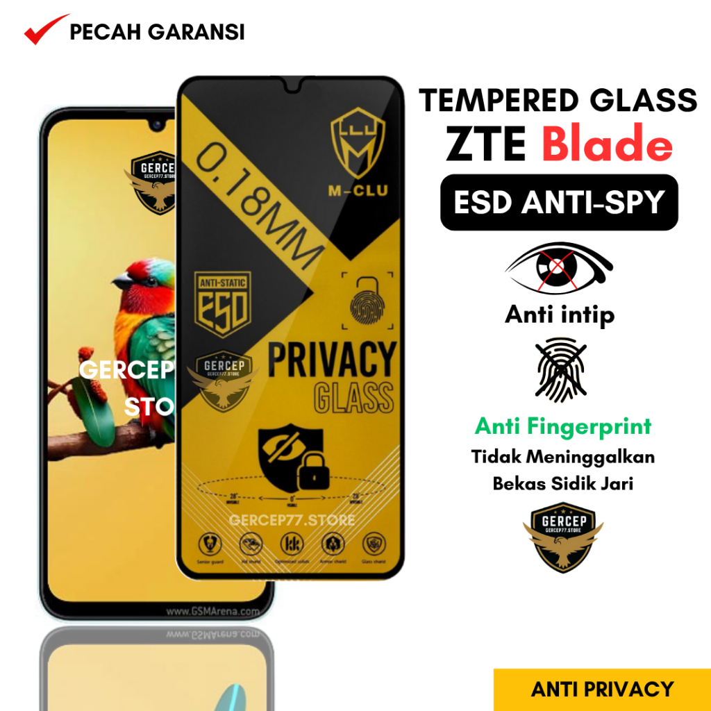 กระจกนิรภัย ESD Anti Spy 0.18 มม. ZTE Blade A35 A36 A56 A52 A53 Pro A54 A55 A72 V40s V40 Vita V50 ออ