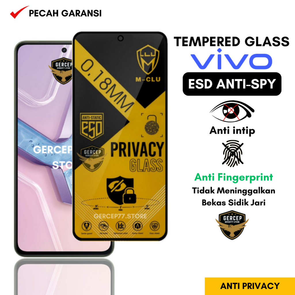กระจกนิรภัย ESD Anti Spy 0.18 มม. Vivo Y400 5G Y300T Y300 5G Y200i 5G Y200E 5G Y200 5G Y100 5G