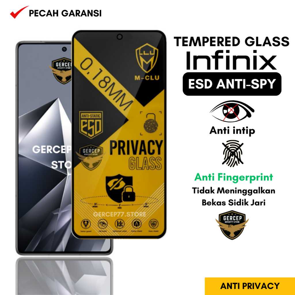 กระจกนิรภัย ESD Anti Spy 0.18 mm Infinix Note 50 50 Pro 50x 5G 40 30 30 Pro 30i 30 VIP 30 5G 12 2023