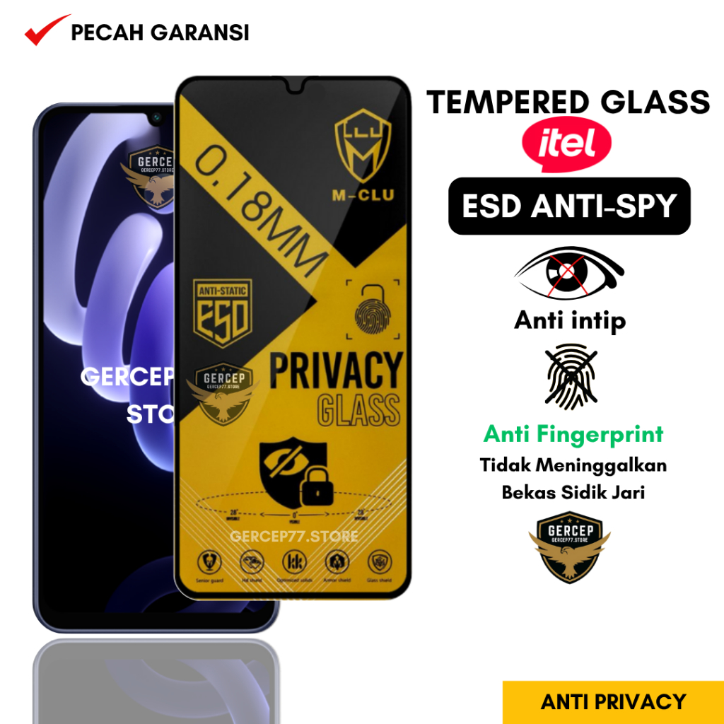 กระจกนิรภัย ESD Anti Spy 0.18 mm Itel Power A70 A90 P65 P55 P55 Nfc P55 5G A80 P38 P38 Pro S18 Pro C