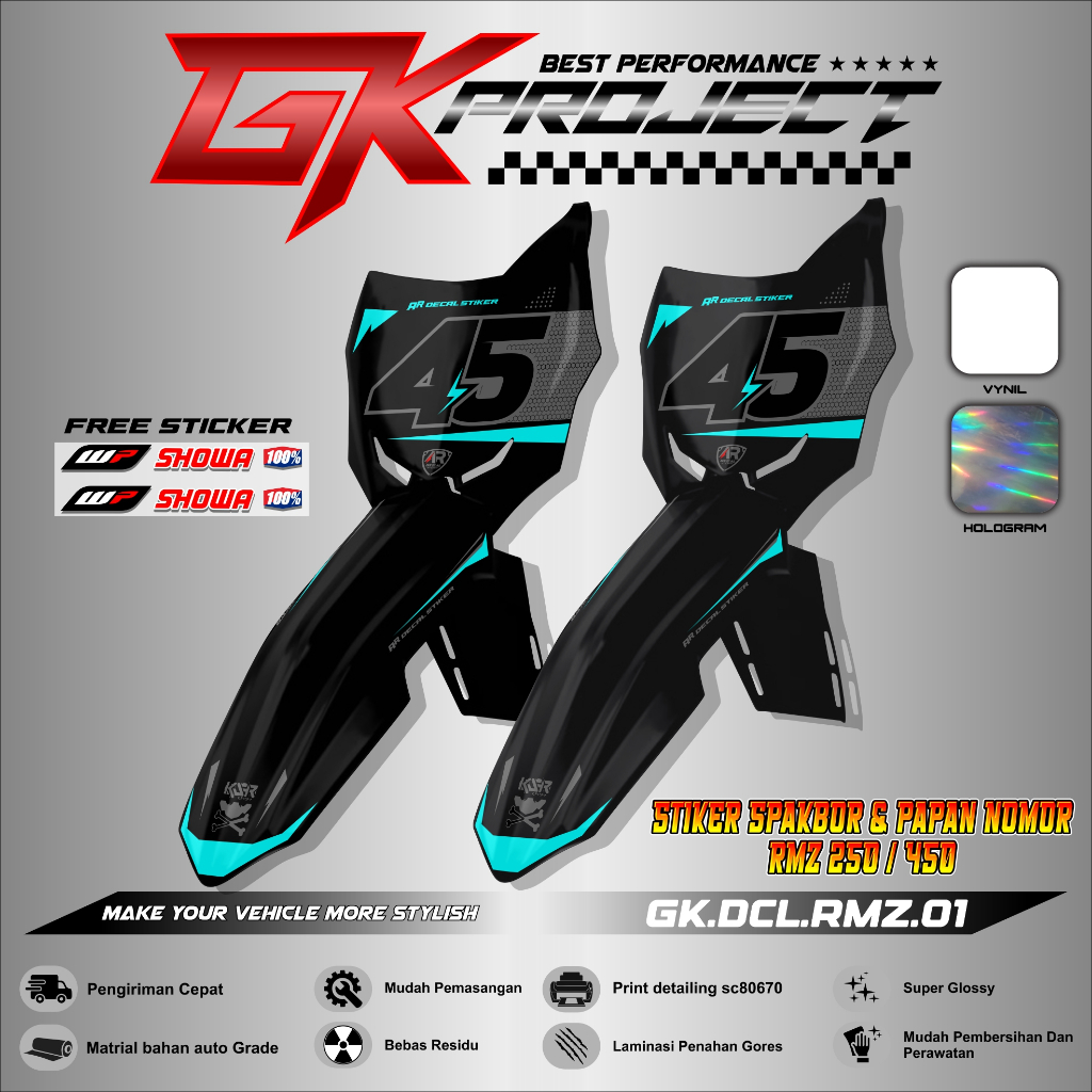 RMZ 250 จํานวนแผ่นและบังโคลนสติกเกอร์รูปลอกบอร์ด + บังโคลนหน้า RMZ 250 / 450 GK 01