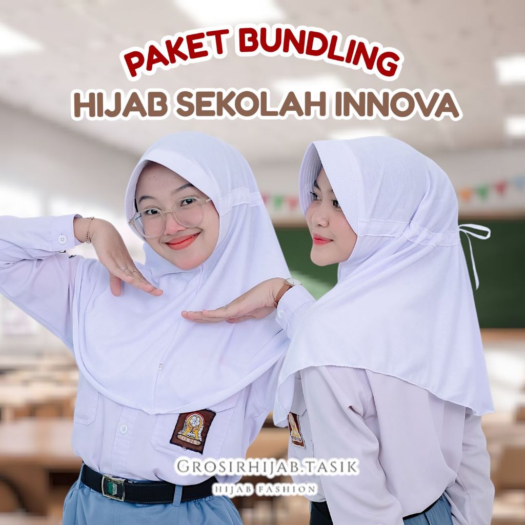BUNDLING แพคเกจ 3PCS RABBANI รุ่น SCHOOL Hijab / Hijab ขนาด M และ L ริบบิ้น DRAWSTRING COVER PE เสื้