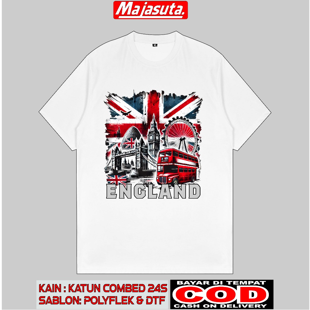 ENGLAND/ภาษาอังกฤษ SOUVENIR เสื้อยืด D สีขาว 24S COMBED COTTON THICK COOL