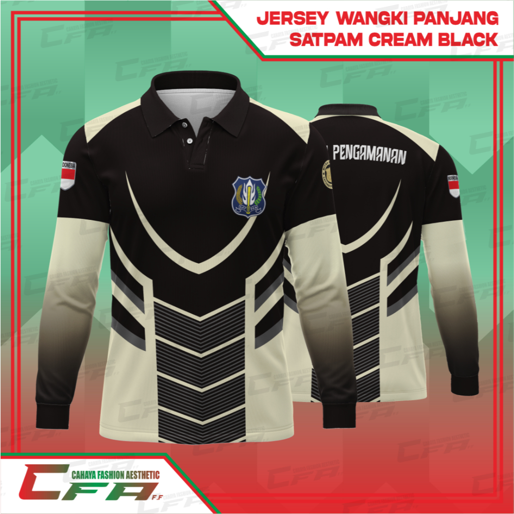 CFA CREAM สีดํา WANGKI SECURITY JERSEY แขนยาว DRYFIT MILANO พิมพ์เต็ม UNISEX SPORTY กีฬาเสื้อผ้า