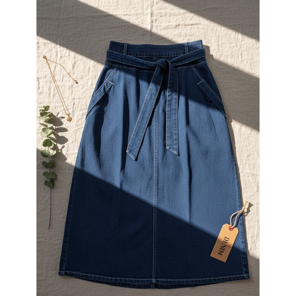 LONG WOMENS DENIM SKIRT - HIGH WAIST A-LINE - ELEGANT CASUAL DENIM SKIRT - WORK DENIM - COLLEGE DENI