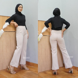 Flare Pants Highwaist Celana Cutbray Basic Premium Bahan Stretch Melar Elastis Kulot Scuba Jumbo