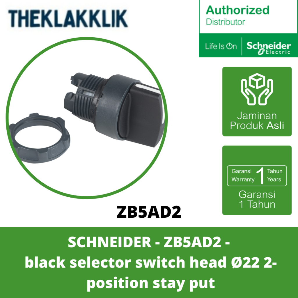 SCHNEIDER - ZB5AD2 - Black Selector Switch Head Ø22 - ที่วางพัก 2 ตําแหน่ง