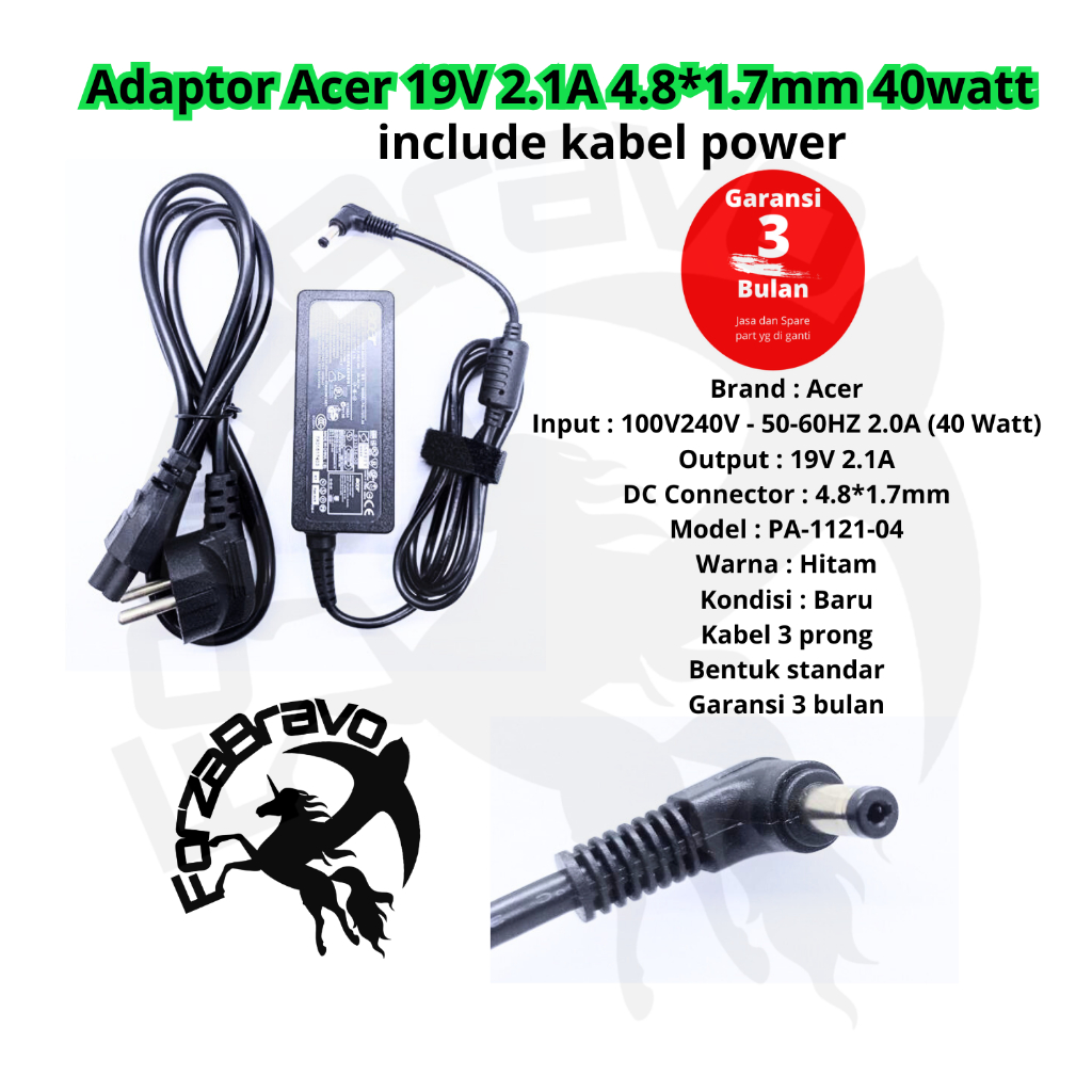 Acer Adapter 19V 2.1A 4.8*1.7mm 40watt fit ACER ASPIRE Z476 31TB Z476-31TB รับประกัน 3 เดือนรวมสายไฟ