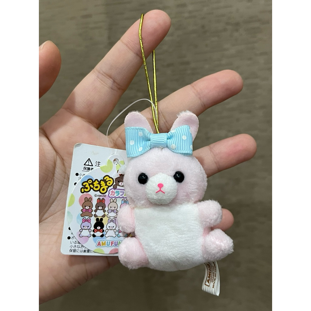GANTUNGAN Amuse Ganci Puchimaru กระต่ายที่มีสีสันแท็กใหม่ Amufun กระต่ายสีชมพูริบบิ้นสีฟ้ากระต่ายตุ๊