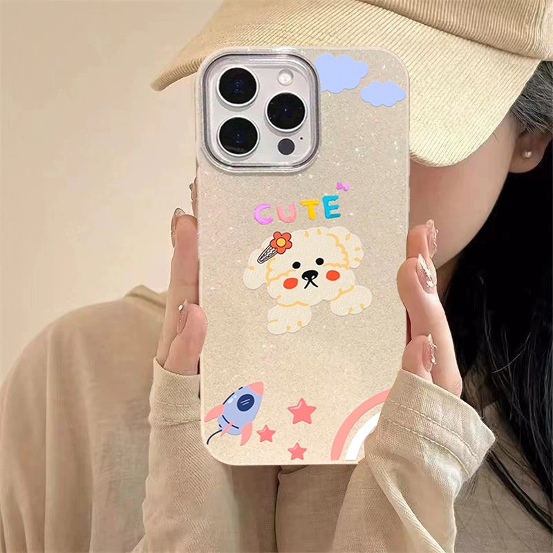 เคส Iphone 7 7+ 8+ X XS XR 11 12 13 14 15 16 17 PRO MAX 17 AIR ลูกสุนัขน่ารัก Glitter Blink Stardust