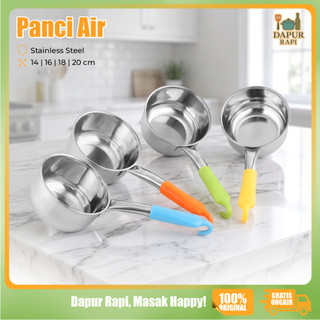 Dapur Rapi -  Panci Takaran Stainless Steel 14/16/18/20cm - Gagang Warna Warni Random - Panci Mie Serbaguna l 1157