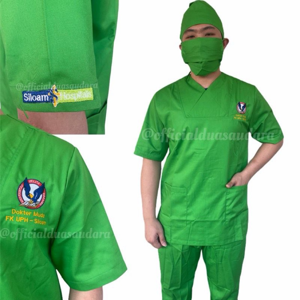 HIJAU SCRUB OT UPH GREEN SHORT SLEEVE UNISEX TWO BROTHERS BRAND (พร้อมปักโลโก้)
