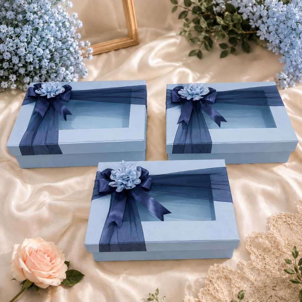 MULTIPURPOSE BOX SET 3 ชิ้นพร้อม RIBBON FLOWERS // GIFT BOX SET of 3 // GIFT BOX // GIFT BOX รวมดอกไ