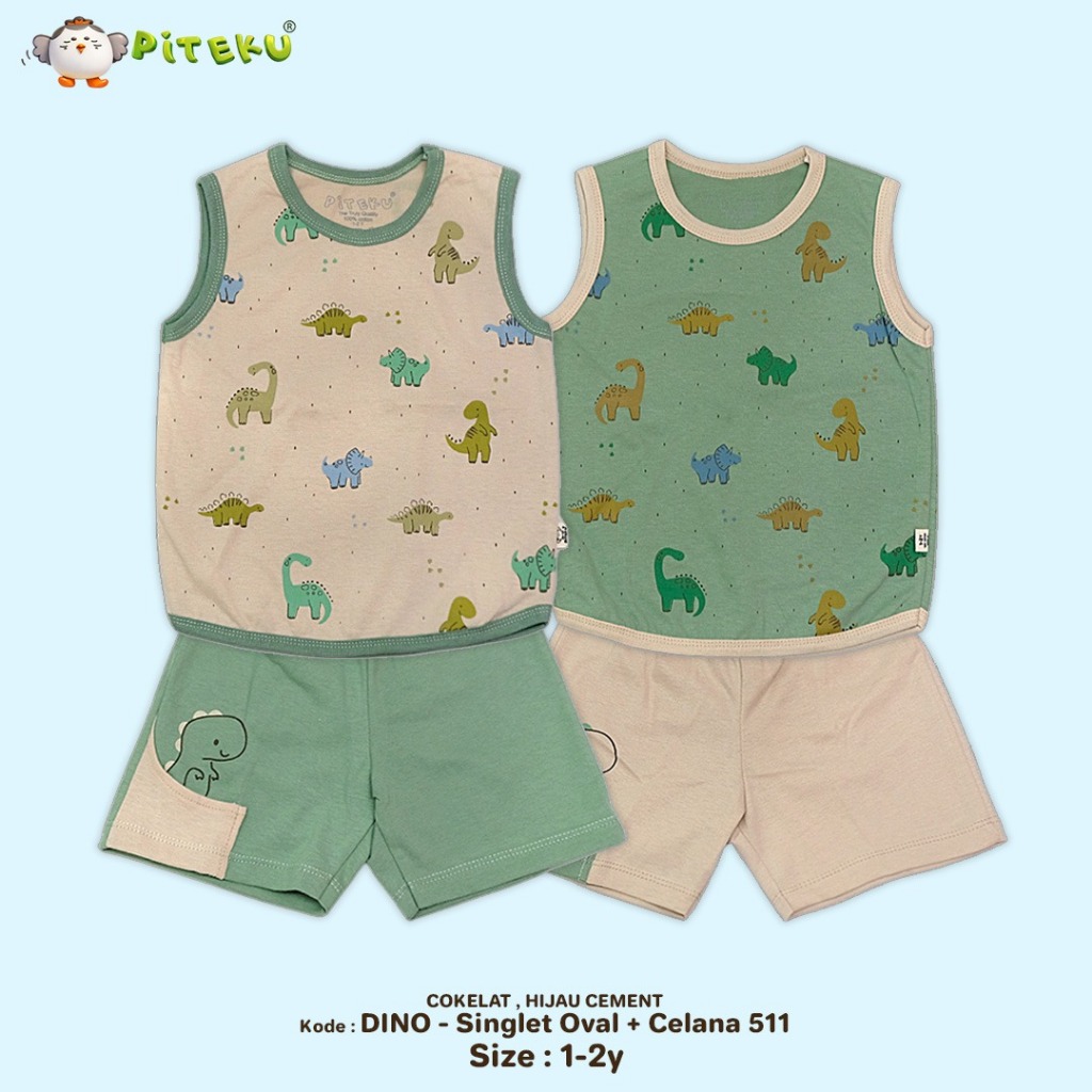 PITEKU - DINO SERIES - BABY BOYS SINGLET SUITS AGED 1-2 ปี - CHILDRENS OVAL SINGLET SUITS