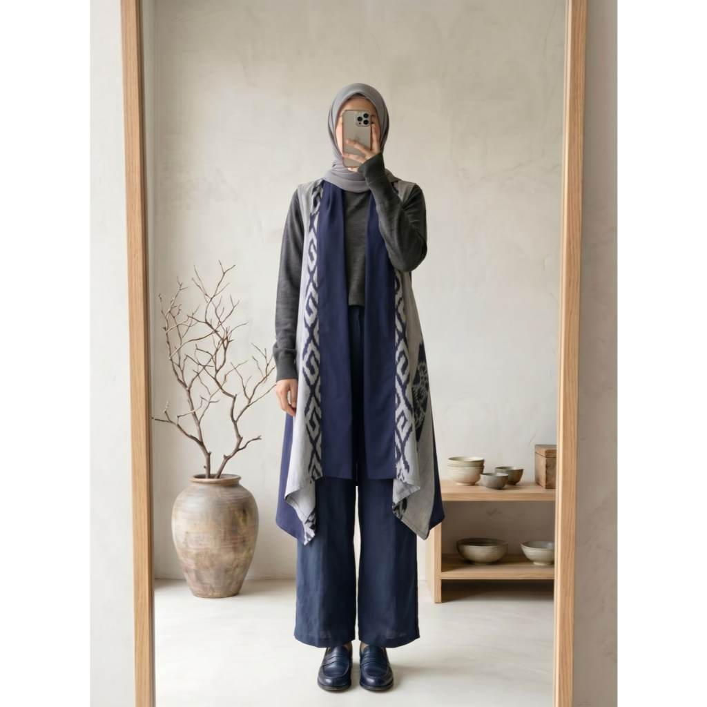 เสื้อกั๊กตัวยาวทอ Kila Navy Grey III