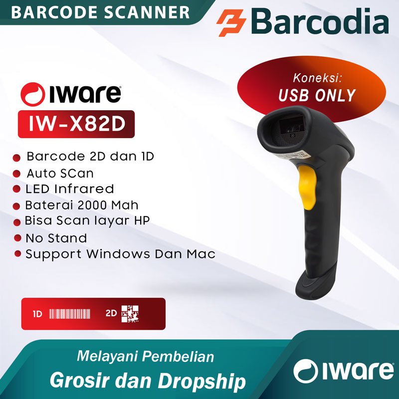 BARCODIA Scanner Barcode 2D IWARE X82D X201 USB Wired Barcode 2D QRcode