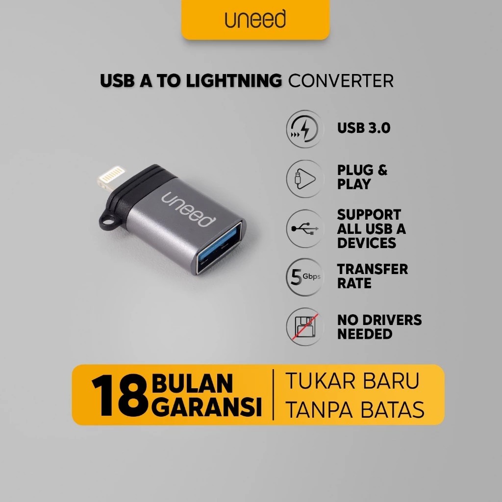 UNEED Lightning OTG USB Adapter Converter iPhone iPad Plug & Play - UAT03Ai