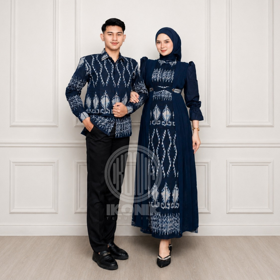 IKONIK ETHNIC COUPLE WOVEN CLOTHES (KIRANA NAVY) - WEDDING CLOTHES - WOMENS DRESS - COUPLE COUPLE CO