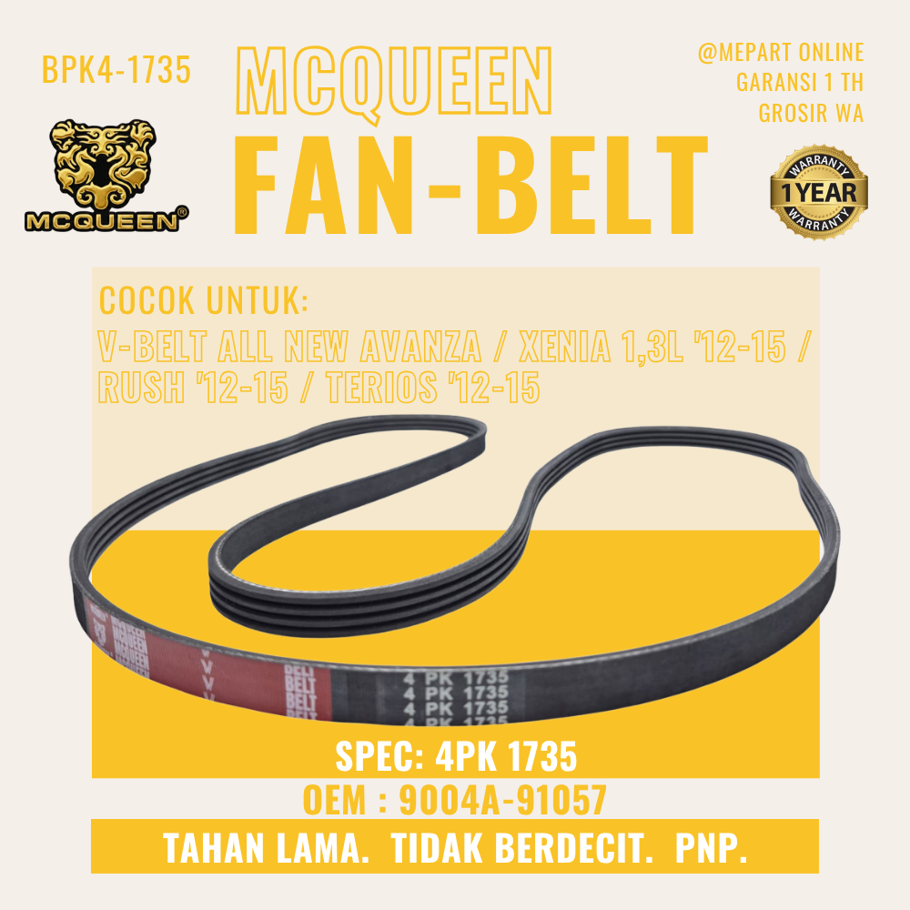 FAN V-BELT AVANZA/FENIA 1.3L 12-15/RUSH 12-15/TERIOS 12-15 4PK 1735 OEM 9004A57-910