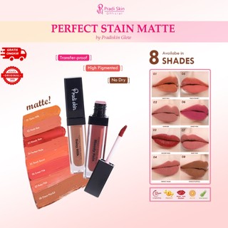 [8 shade] PRADISKIN - LIPCREAM PERFECT STAIN MATTE - 4gr Lipcream Matte Finish Pigmented Moisturizing Long Lasting Cover Bibir Gelap Vitamin E Olive Oil UV Protection & Anti Bacteri | Waterproof Transferproof Awet Tahan Lama Murah Lisptik Lipmatte Nude