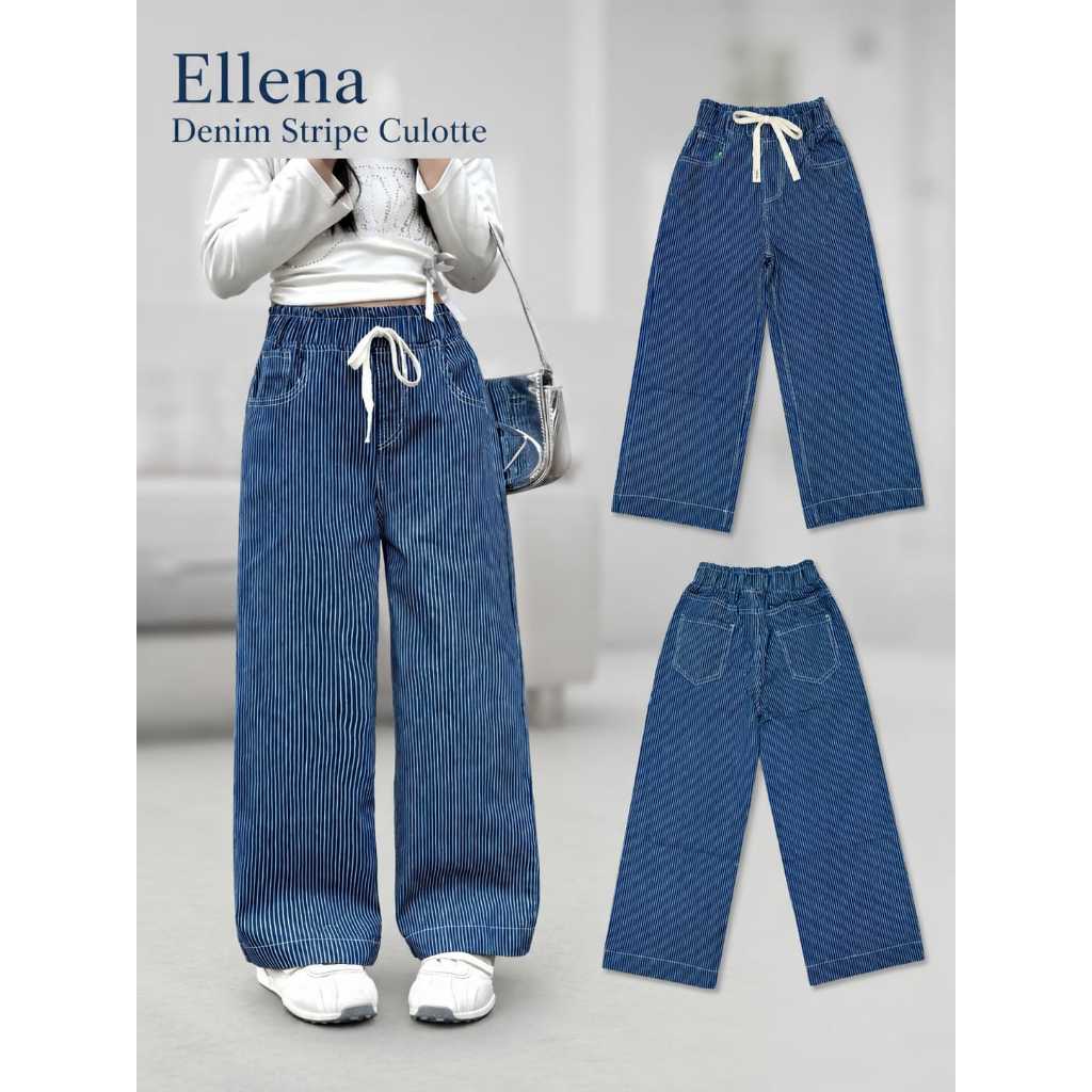 [DEWAKIDS20] Ellena Denim Stripe Culottes - กางเกงยีนส์ Culottes ลายทางสําหรับเด็กผู้หญิง