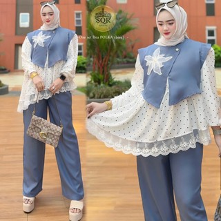 One Set Dea Polka Uni Ara | One Set Uni Ara | Setelan Celana Dea Polka Uni Ara | One Set Wanita Kekinian