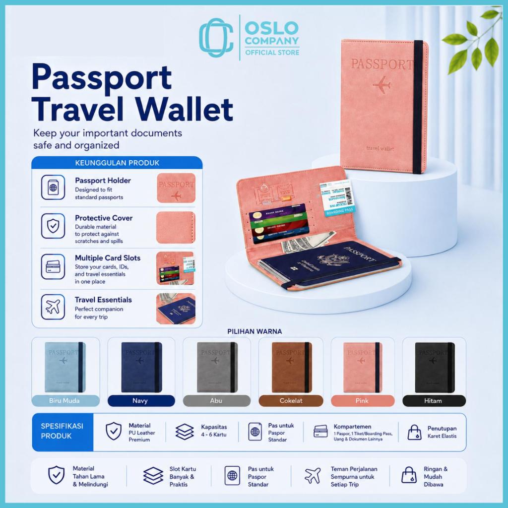 OSLO COMPANY - Leather Passport Wallet Travel Passport Wallet หยุด RFID Scan Protection Cover Passpo