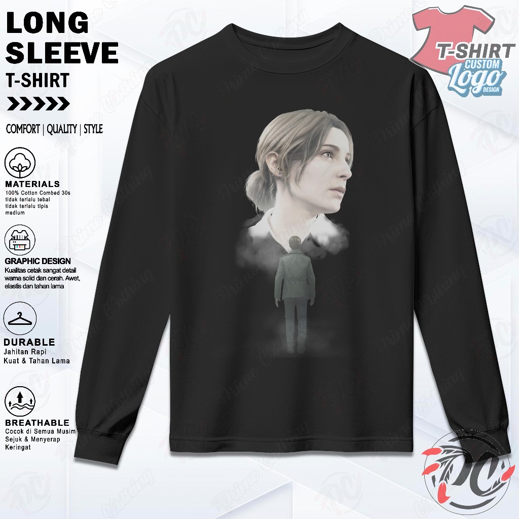 เสื้อยืดแขนยาวสําหรับผู้ชายและผู้หญิงเสื้อยืดแขนยาวโลโก้ที่กําหนดเองออกแบบ SILENT HILL 2