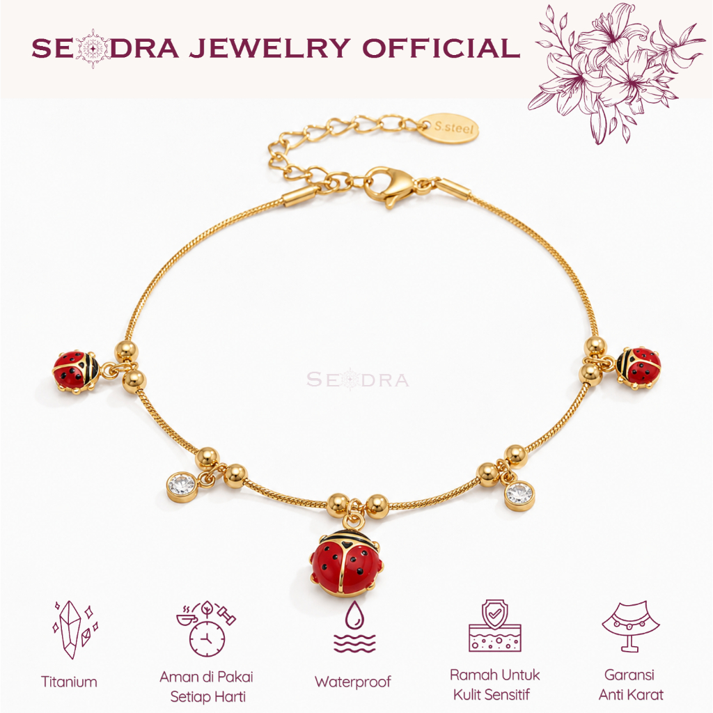 SEODRA • Lady Bug Bracelet Necklace Zircon Ladybug Necklace Bracelet 1 Side 18K Gold Plated • Ladybu