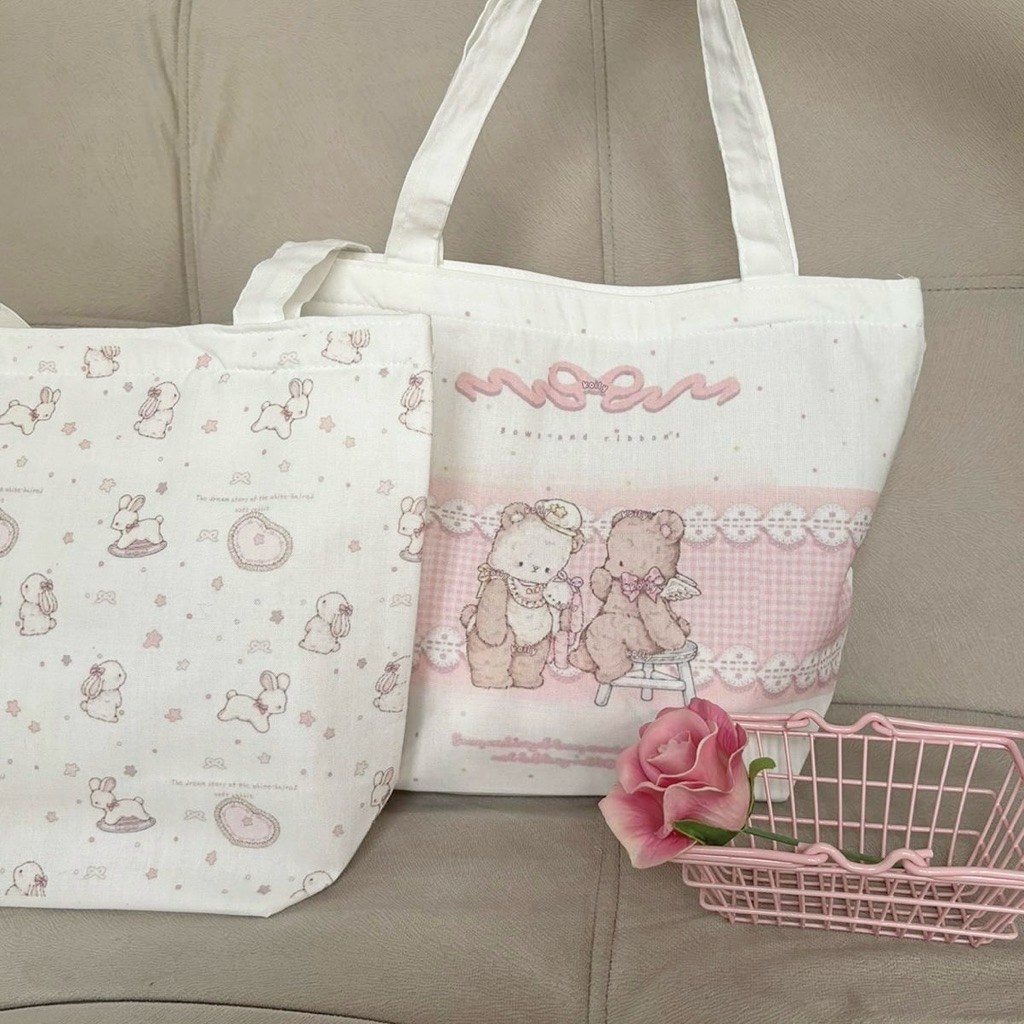 Mocorie - Manataize Coquette Ribbon Totebag / coquette Ribbon Zipper / Ribbon Bow Totebag / Mini coq