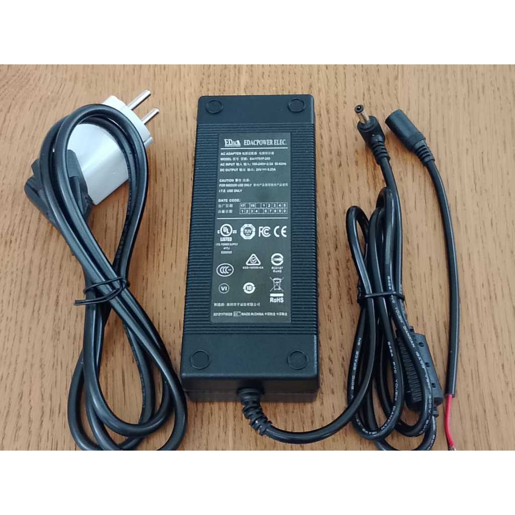 อะแดปเตอร์ AC 24V 6.25A รุ่น EA11701F-240 แจ็ค DC 5.5 x 2.1-2.5 มม.L + ฟรีสาย DC หญิง Buntung