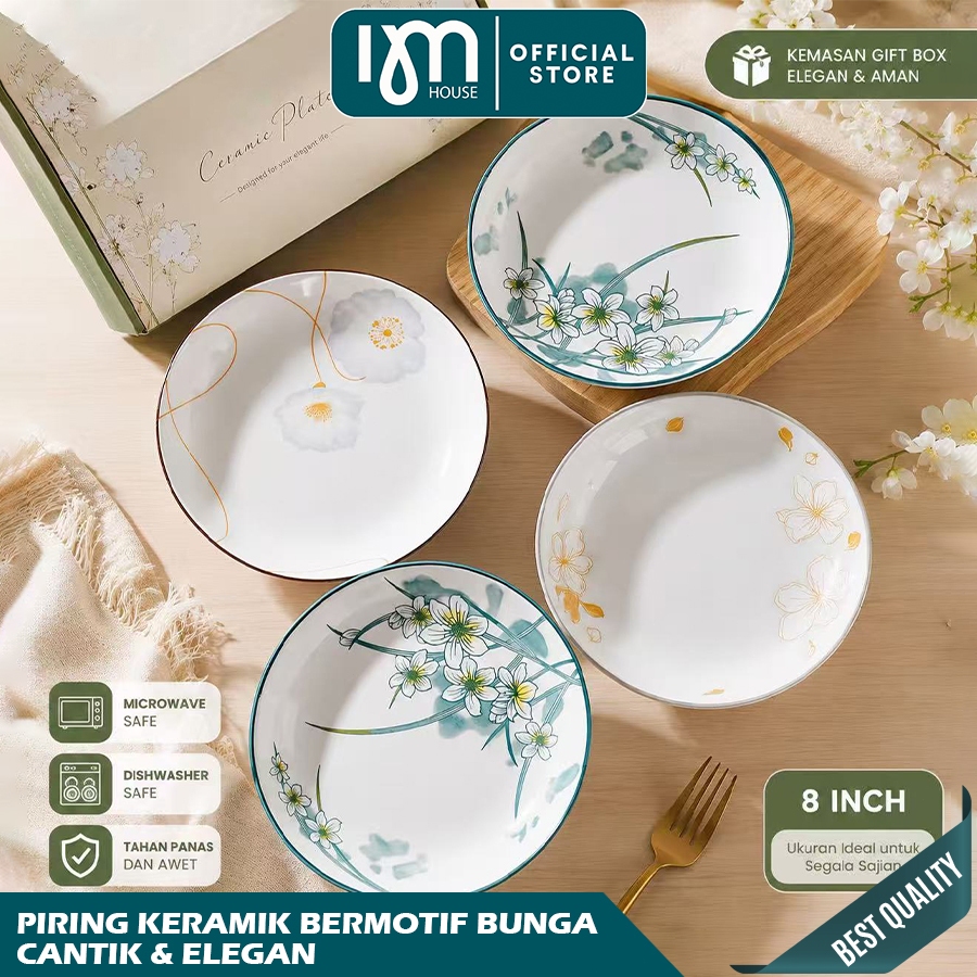 INMINDHOUSE Plate Premium Ceramic 8 Inch Floral Motif Elegant Serving Plate Dinner Plate Gift Collec