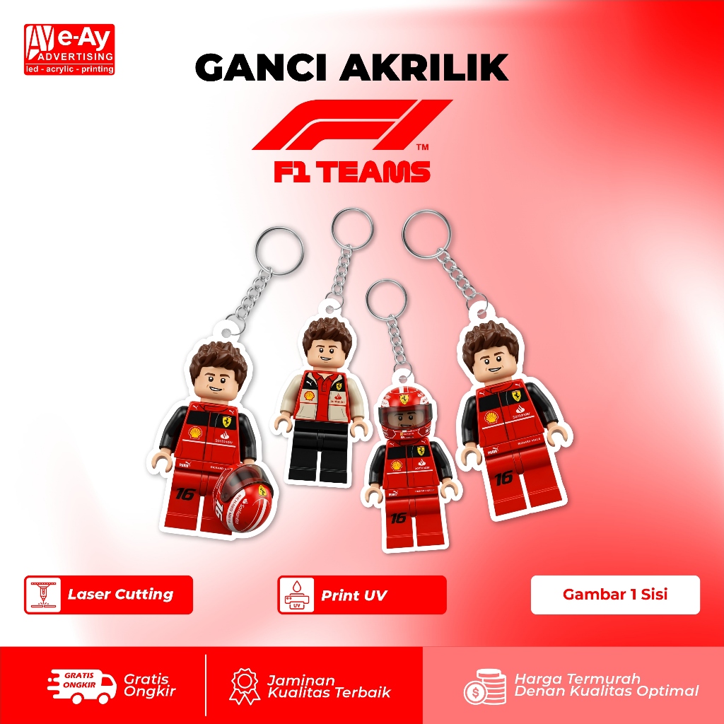 พวงกุญแจอะคริลิคระดับพรีเมี่ยม ทนทาน – F1 Driver Lego Edition Charles Leclerc Ferari | เอยาดอร์ตี