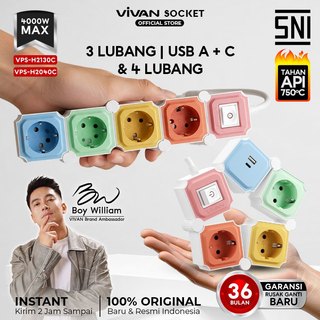 [SNI Tahan Api 750 Derajat] VIVAN Stop Kontak Fleksibel Kabel 3/4 Lubang 1.8/3 Meter Terminal Colokan Listrik Rainbow USB Charging Port Garansi 36 Bulan VPS-H2130C