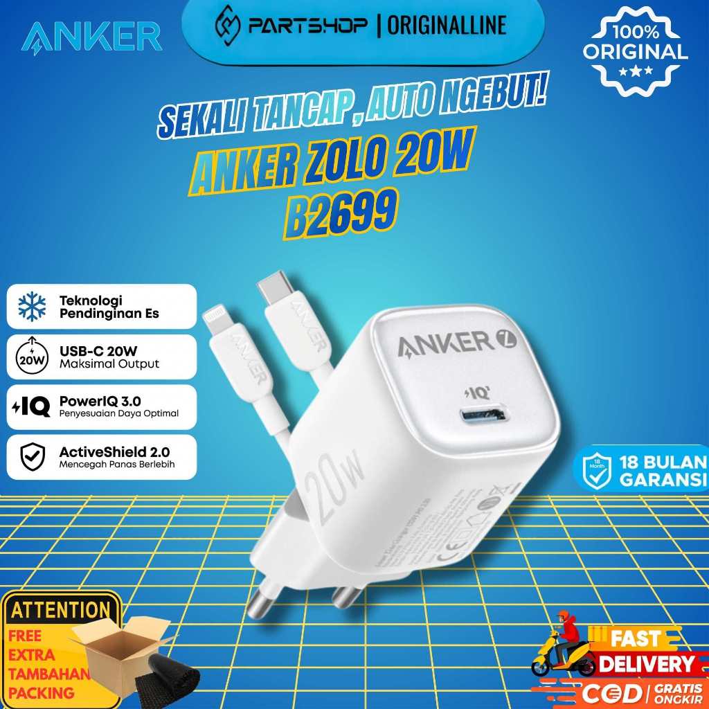 ANKER B2699 เครื่องชาร์จ + สาย 20W Zolo GaN Type C ถึง Lightning MFi