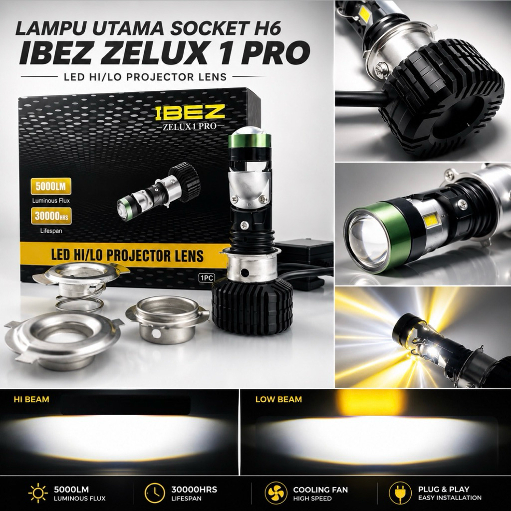 IBEZ ZELUX 1 PRO HEADLIGHT - UATAMA SOCKET H4 H6 H7 Hi/Lo Beam Motor
