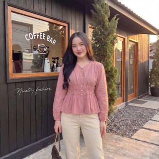 Valeraa Blouse | Atasan Wanita Terlaris Blouse Button Kemeja Slimfit Kancing Rosegold