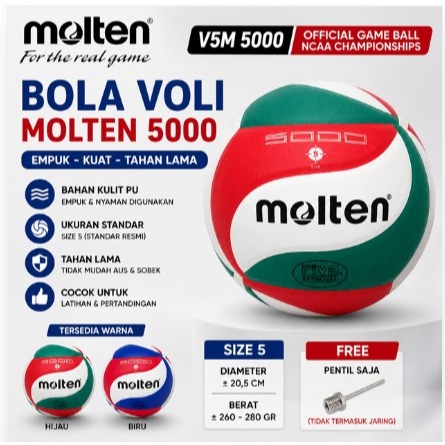 Molten 5000 NCAA V5M5000 / 5000 NCAA FIBA วอลเลย์บอลขนาด 5 กันลื่น PU วอลเลย์บอลฟรีวาล์ว
