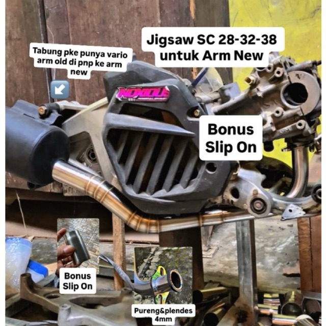 YG คอจิ๊กซอว์กึ่งโคบรา 28-32-38 pnp Arm ใหม่ใช้ท่อไอเสียเดิม vario arm old (kzr, k59, k60) ซึ่งเป็น 