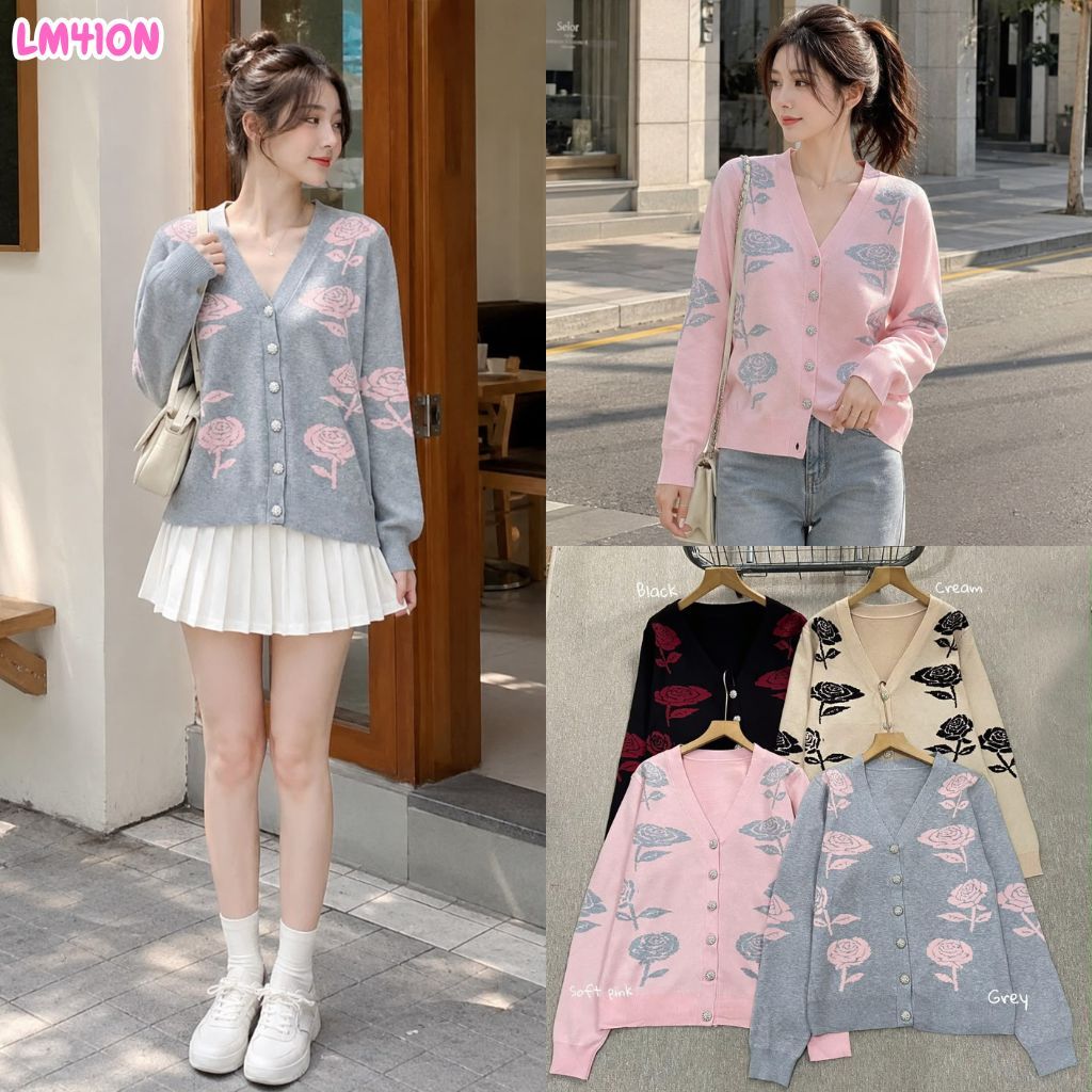 HAPPY SHOP - FLOWER WOMENS CARDIGAN LM410N 410N 59780 LATEST PREMIUM KNIT FASHIONABLE