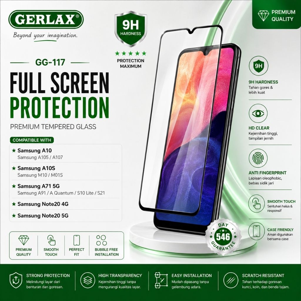 GERLAX กระจกนิรภัย Samsung A10 A10s A71 5G S21 Note20 M10 เต็มหน้าจอ 9H Anti-Scratch GG-117 เดิม