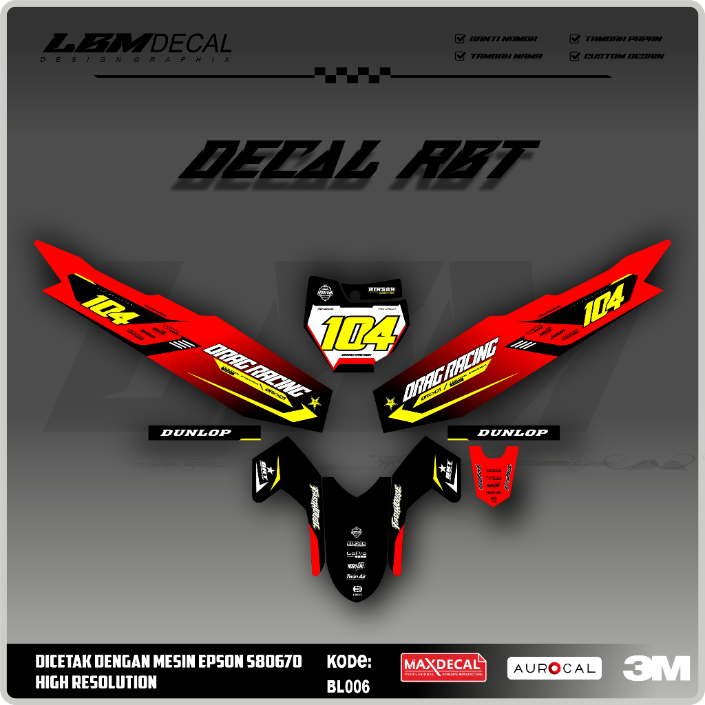 RBT/GTX VEGA R NEW Variation Sticker ล่าสุด RBT Modified Duck Striping Sticker รหัส BL006