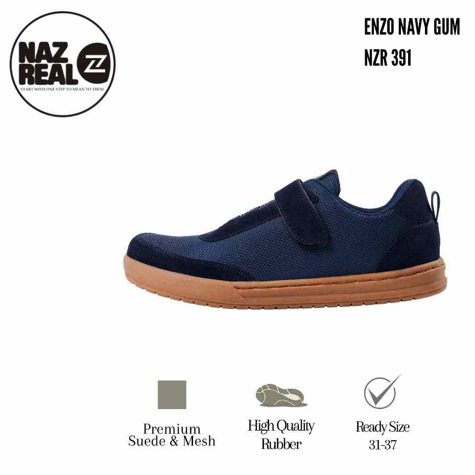 NAZREAL FOOTWEAR ENZO NAVY GUM - รองเท้านักเรียนเด็กยืดหยุ่นล่าสุด / รองเท้าผ้าใบลําลองสําหรับเด็ก
