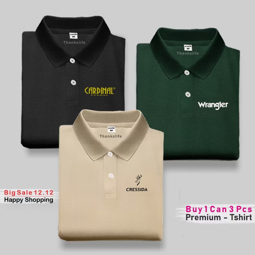 เสื้อโปโลผู้ชายพรีเมี่ยม 3 ชิ้น C4rdi-Wr4n6l3r | เสื้อยืดคอปกแขนสั้นลําลองหรูหราวัสดุใส่สบายไซส์ส-3เ
