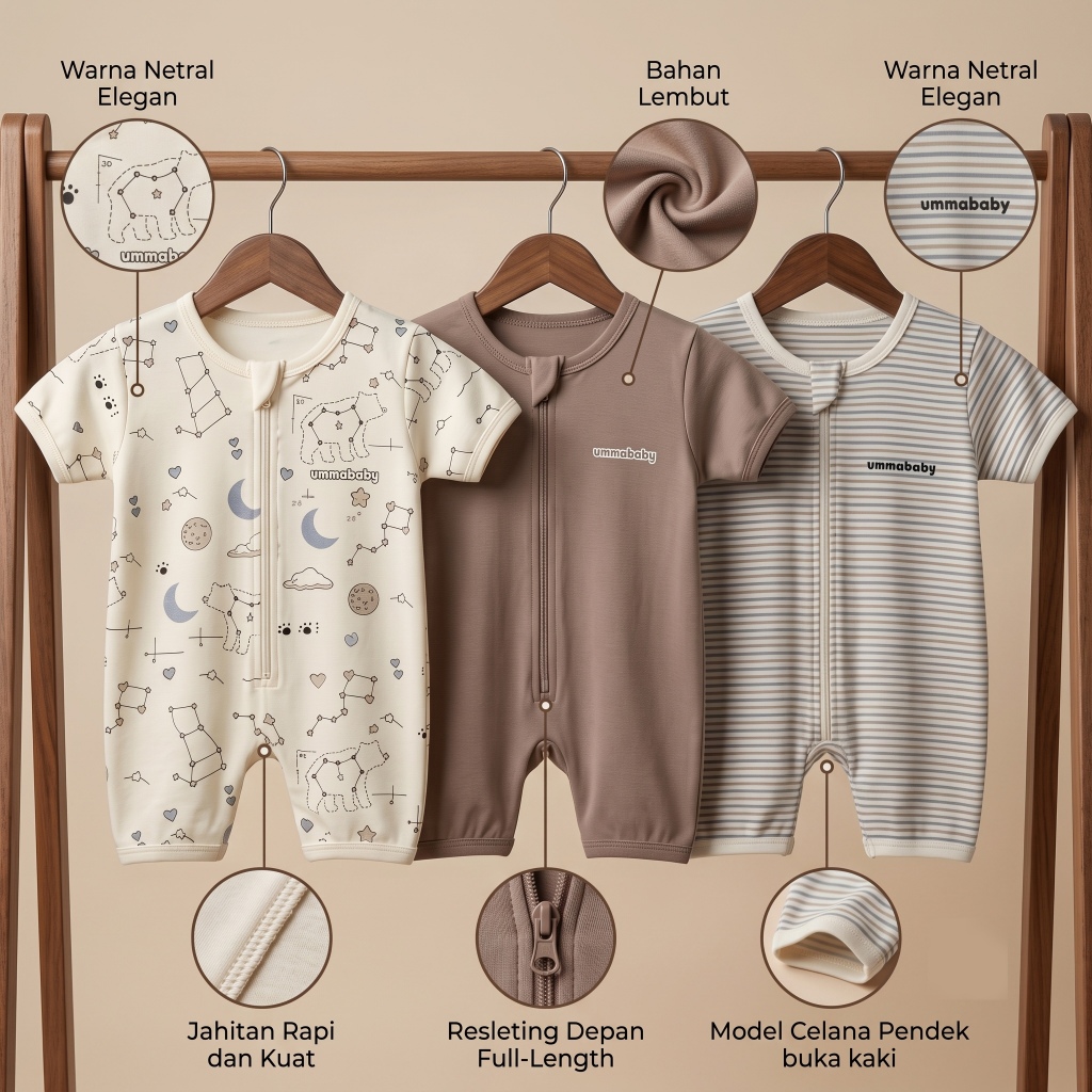 Ummababyshop 3 PCS เด็ก Romper Square Jumper Jumpsuit Sleepsuit ชุดทารกแรกเกิดทารกแรกเกิดทารกแรกเกิดอุปกรณ์เด็กชายหญิงเสื้อผ้า Umma เด็ก Polar ครีม